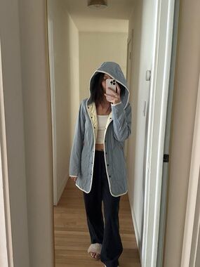 Light Blue Burton Quilted Hooded Jacket with Contrast Cream Trim